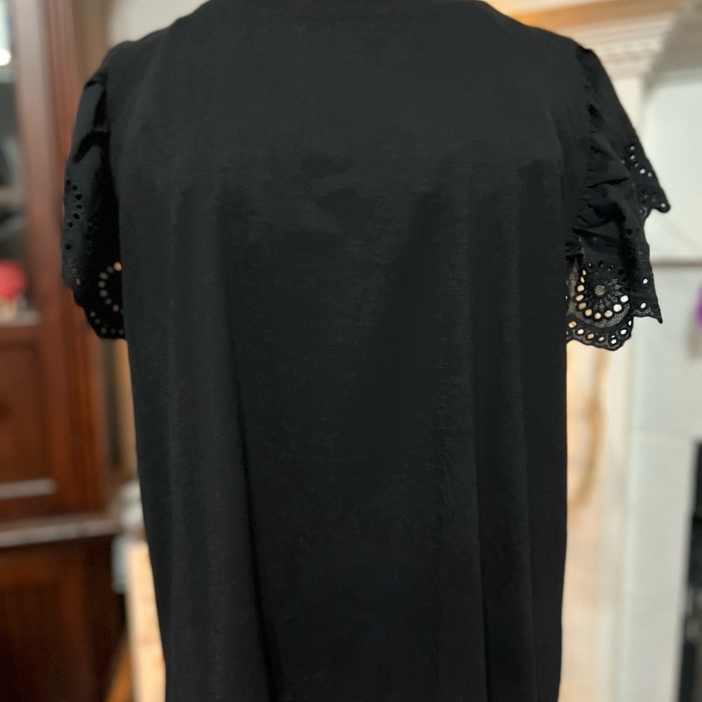 Notations Black Blouse with Eyelet Sleeves